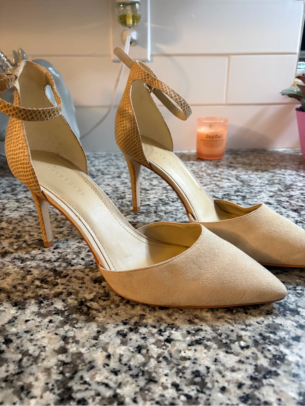 Marc Fisher Beige Pointed-Toe Ankle-Strap Stilettos